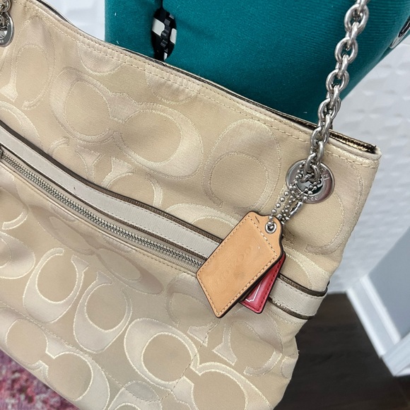 Tan Coach Allover Logo Shoulder Bag - Picture 3 of 9